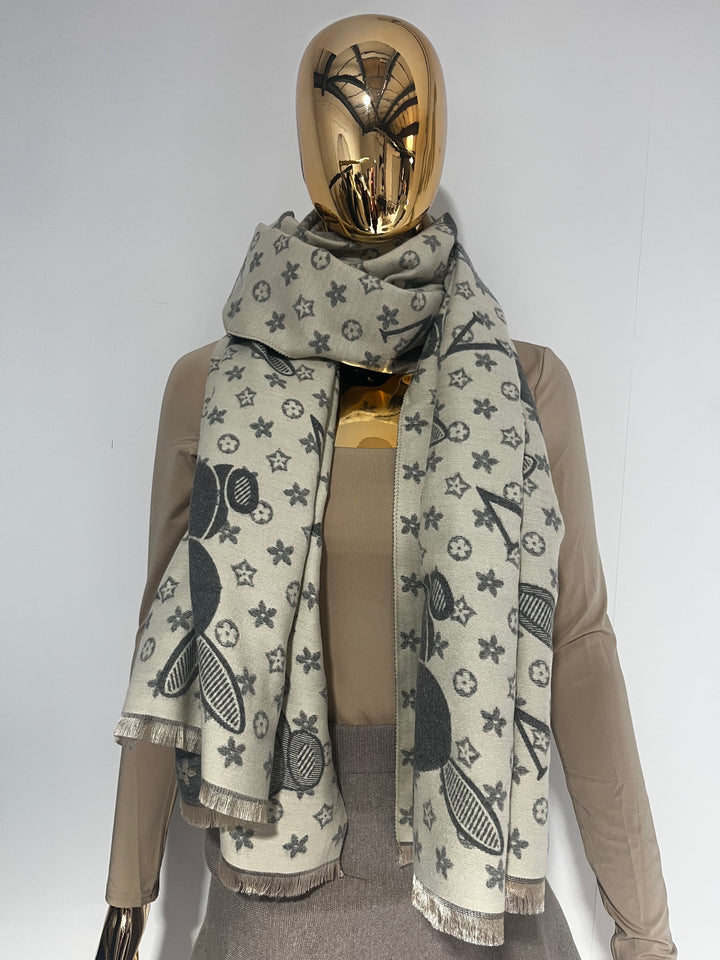 Grey/Cream Reversible Designer Inspired Rabbit Scarf