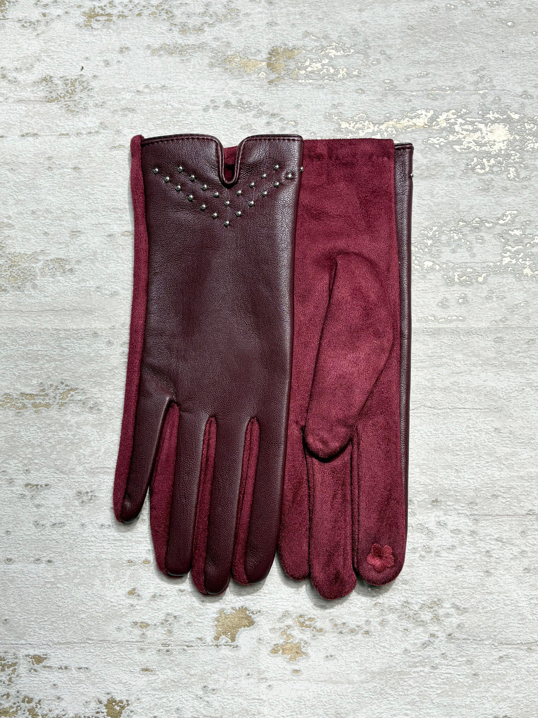 Faux Leather Glove With Studs (6 Colours)
