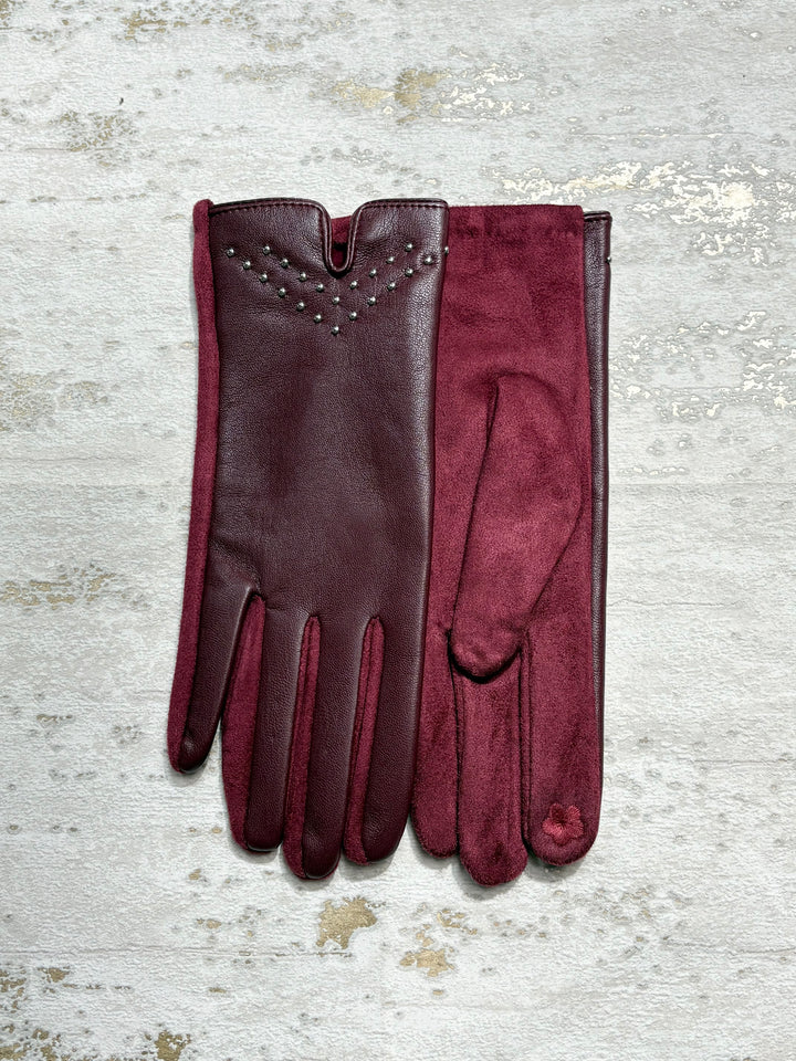 Faux Leather Glove With Studs (6 Colours)