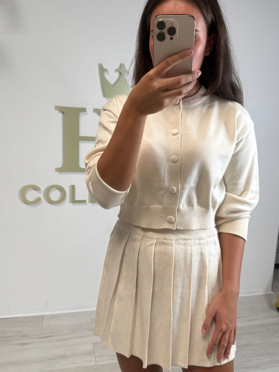 Soft Knit Pleated Skirt & Button Up Cardigan Co-ord (2 Colours)