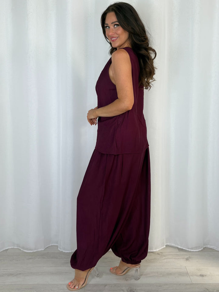 Harem Trouser Tie Side Vest Co-Ord (6 Colours)
