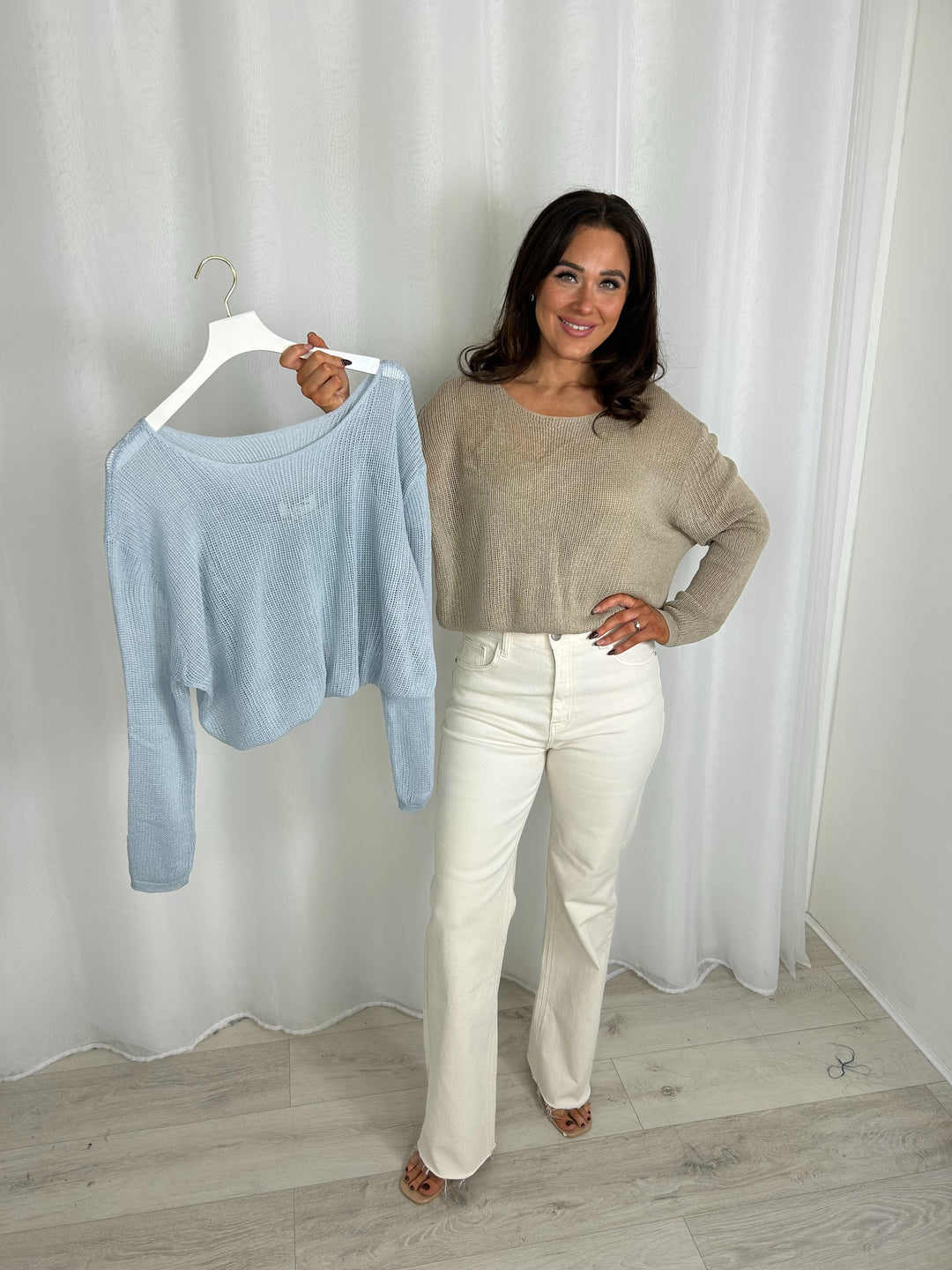 Round Neck Long Sleeve Knitted Top (2 Colours)