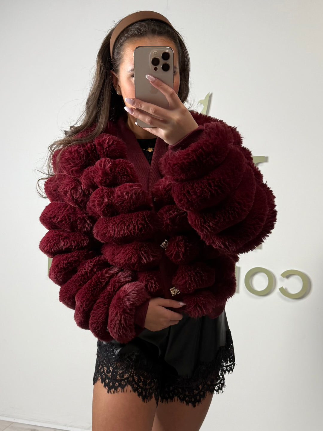 Faux Fur Bubble Detail Gold Button Cardigan (2 Colours)