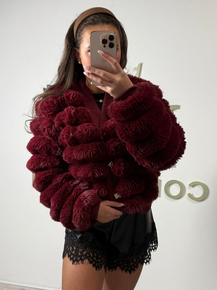 Faux Fur Bubble Detail Gold Button Cardigan (2 Colours)