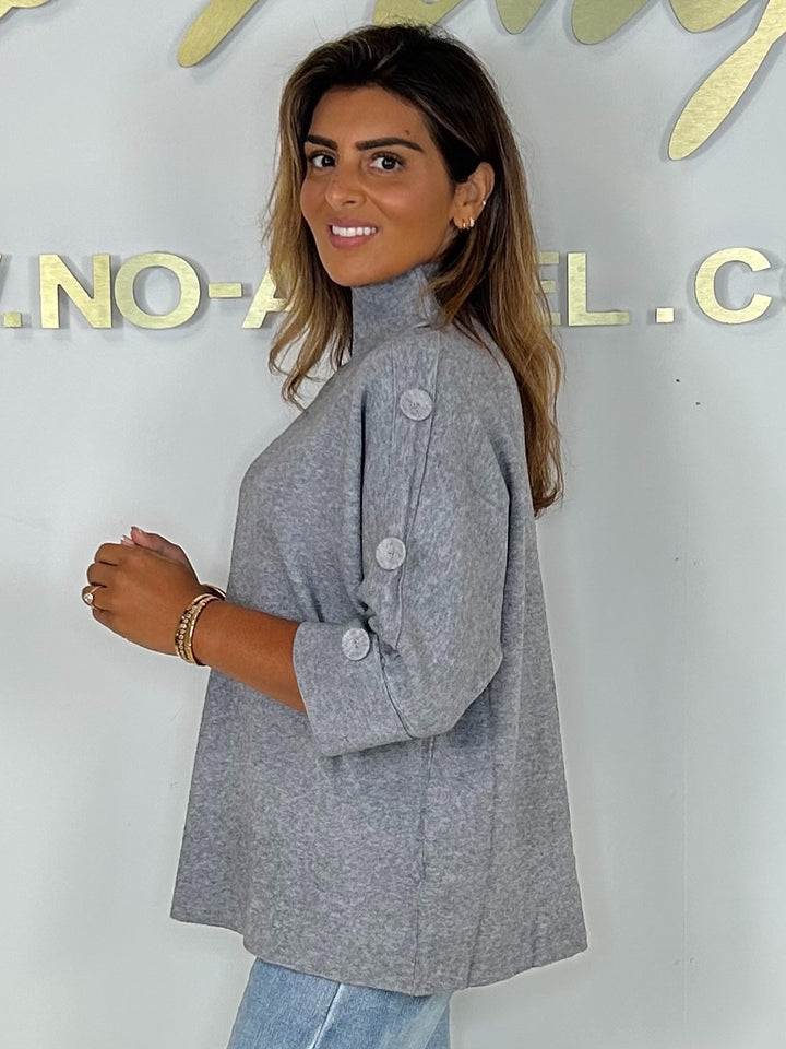 Soft Knit High Neck Button Sleeve Jumper (6 Colours)