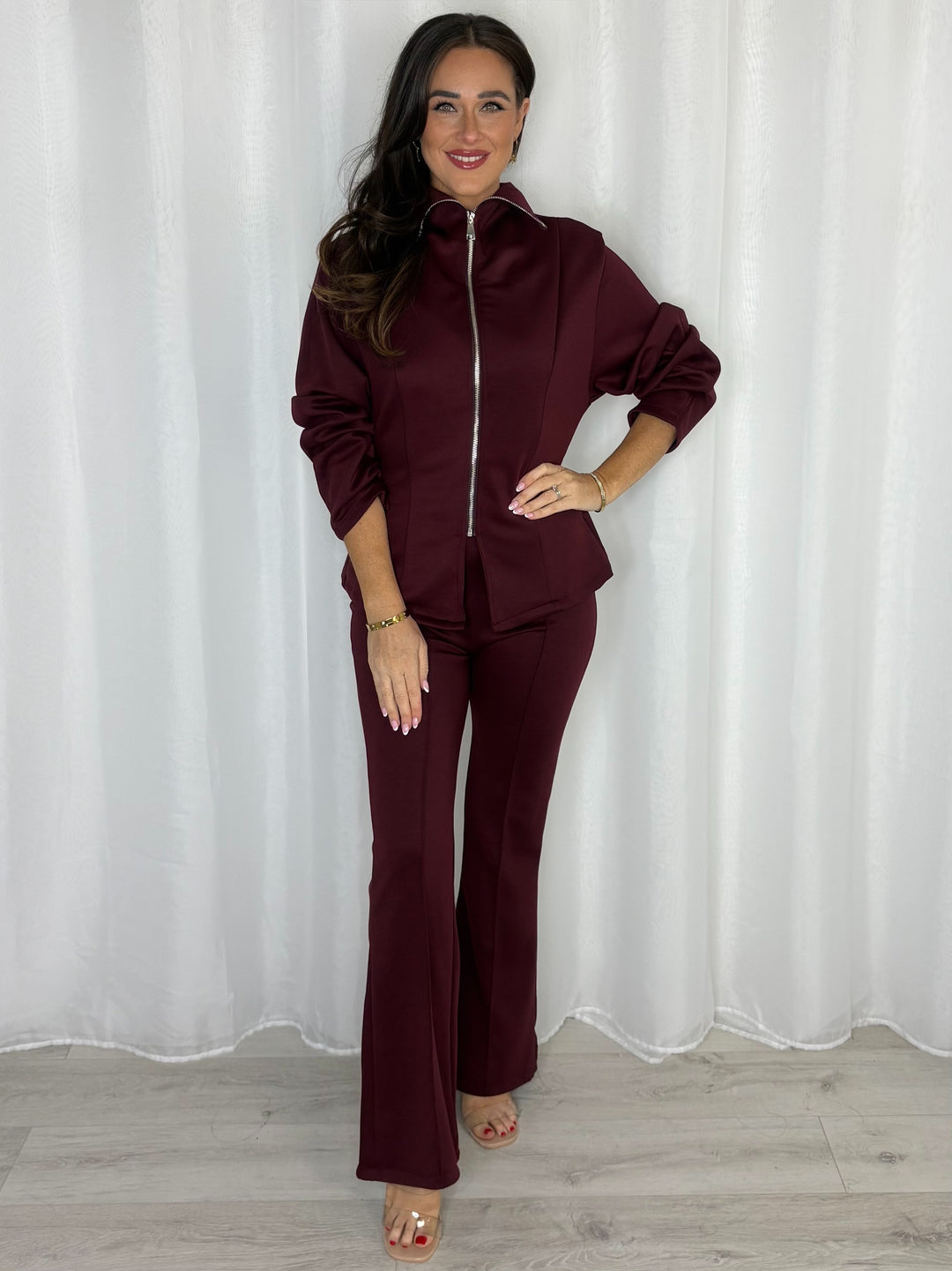 High Neck Jacket With Flare Trouser Co-Ord (5 Colours)
