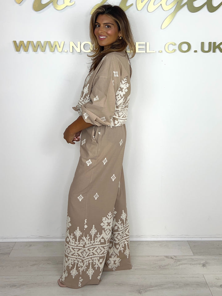 Embroidered Aztec Print Shirt & Trouser Co-ord (2 Colours)