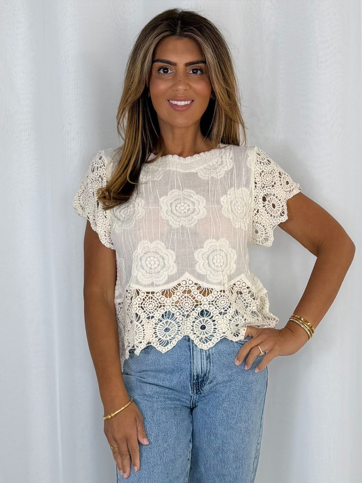 Crochet Scalloped Edge Hem Top With Scoop Neck (6 Colours)