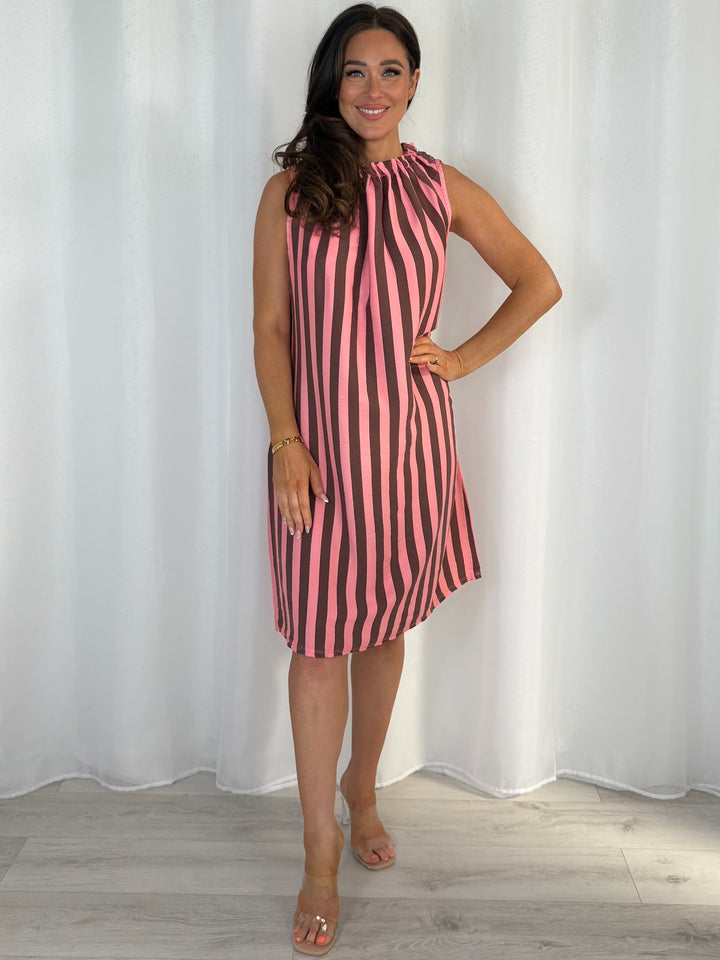 Striped Ruffle Neck Midi Dress (5 Colours)