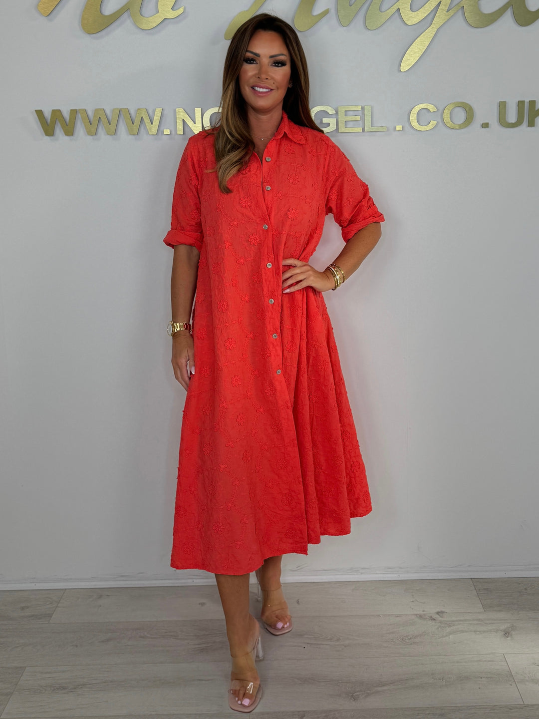 Flower Embroidered Oversize Shirt Dress (2 Colours)