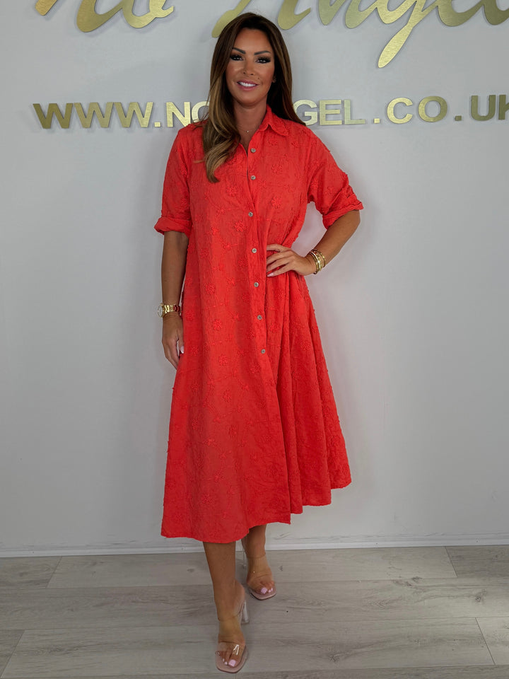 Flower Embroidered Oversize Shirt Dress (2 Colours)