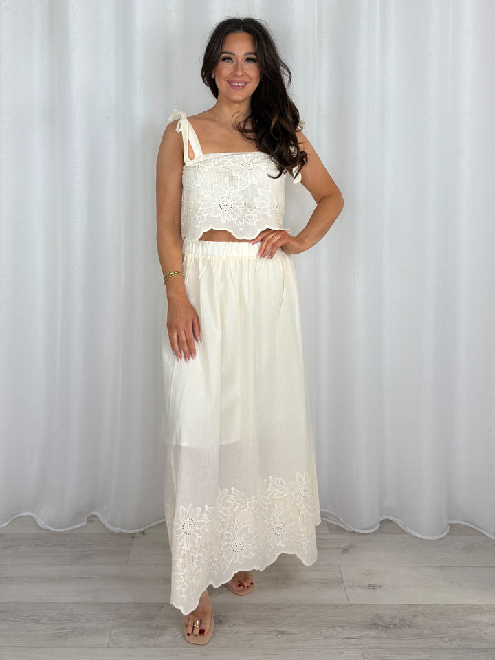 Tie Shoulder Floral Design Maxi Skirt Co-Ord (2 Colours)