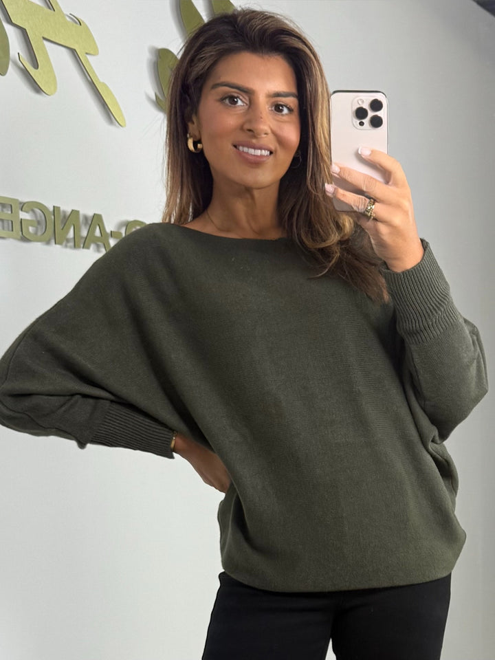 Scoop Neck Batwing Soft Knit Pearl Back Jumper (4 Colours)