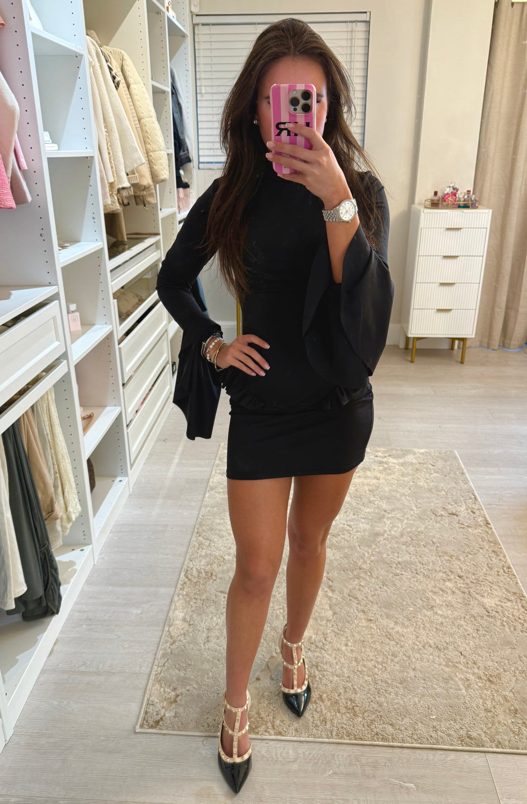 Long Sleeve Frill Mini Dress (2 Colours)