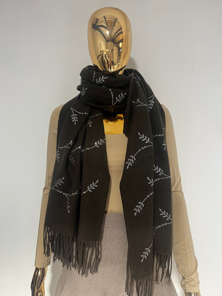 Diamante Vine Design Tassel Edge Scarf (3 Colours)