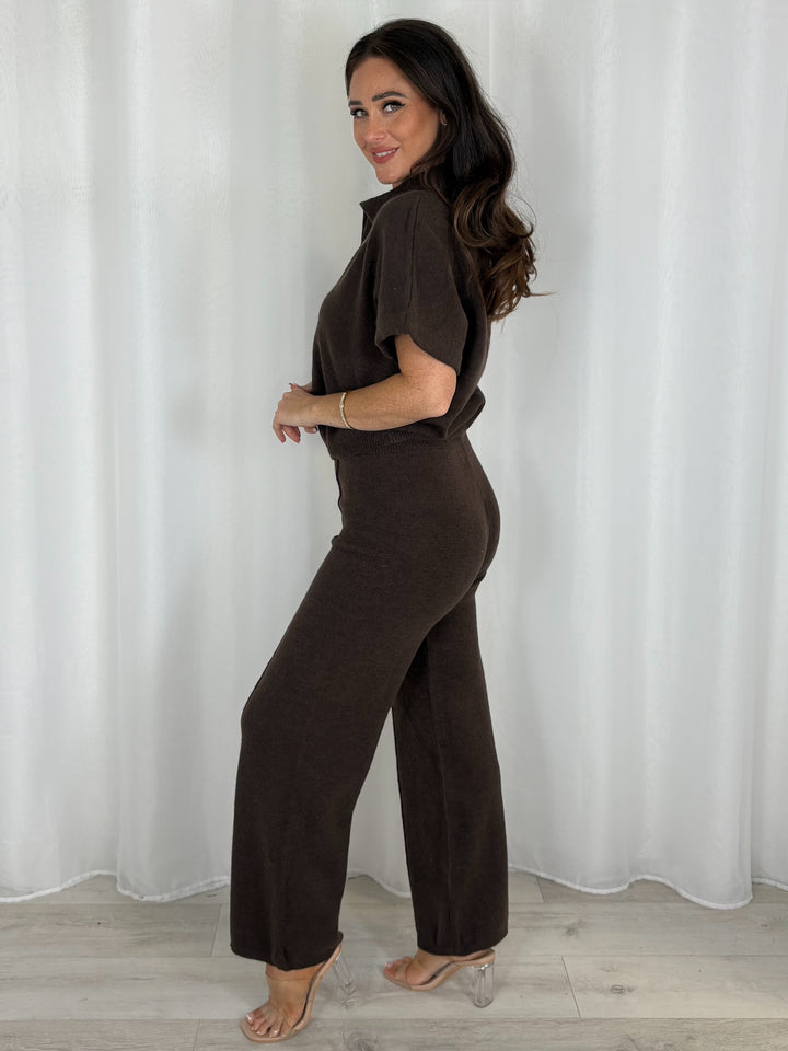 Short Sleeve Zip Up Top And Trouser Co-Ord (2 Colours)