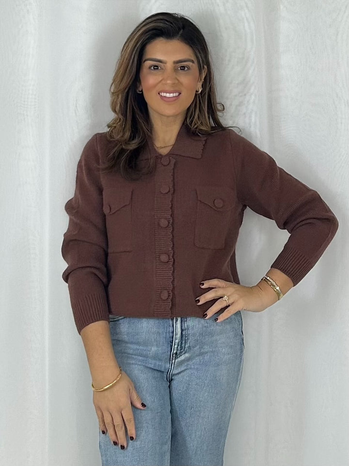 Collared Scalloped Edge Pocket Cardigan (3 Colours)