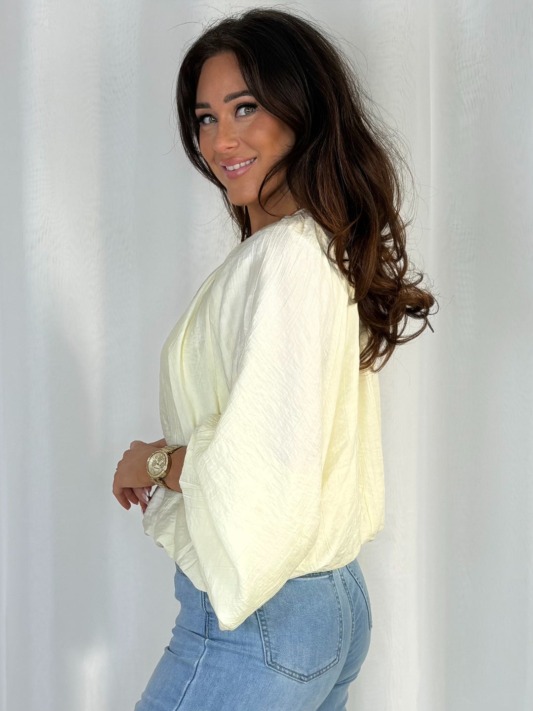Balloon Style Silk Round Neck Top (5 Colours)