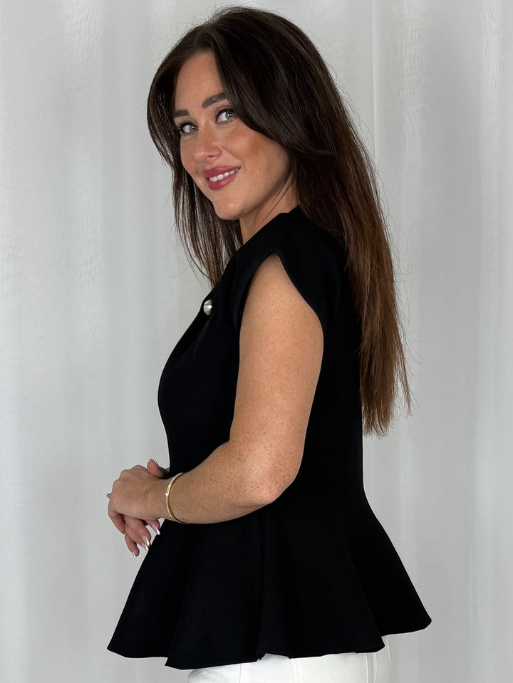 Pearl Detailed Neck Peplum Top (2 Colours)
