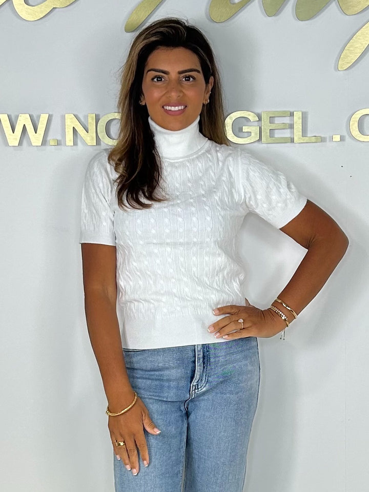 Soft Knit Cable Detail Roll Neck Short Sleeve Jumper (4 Colours)