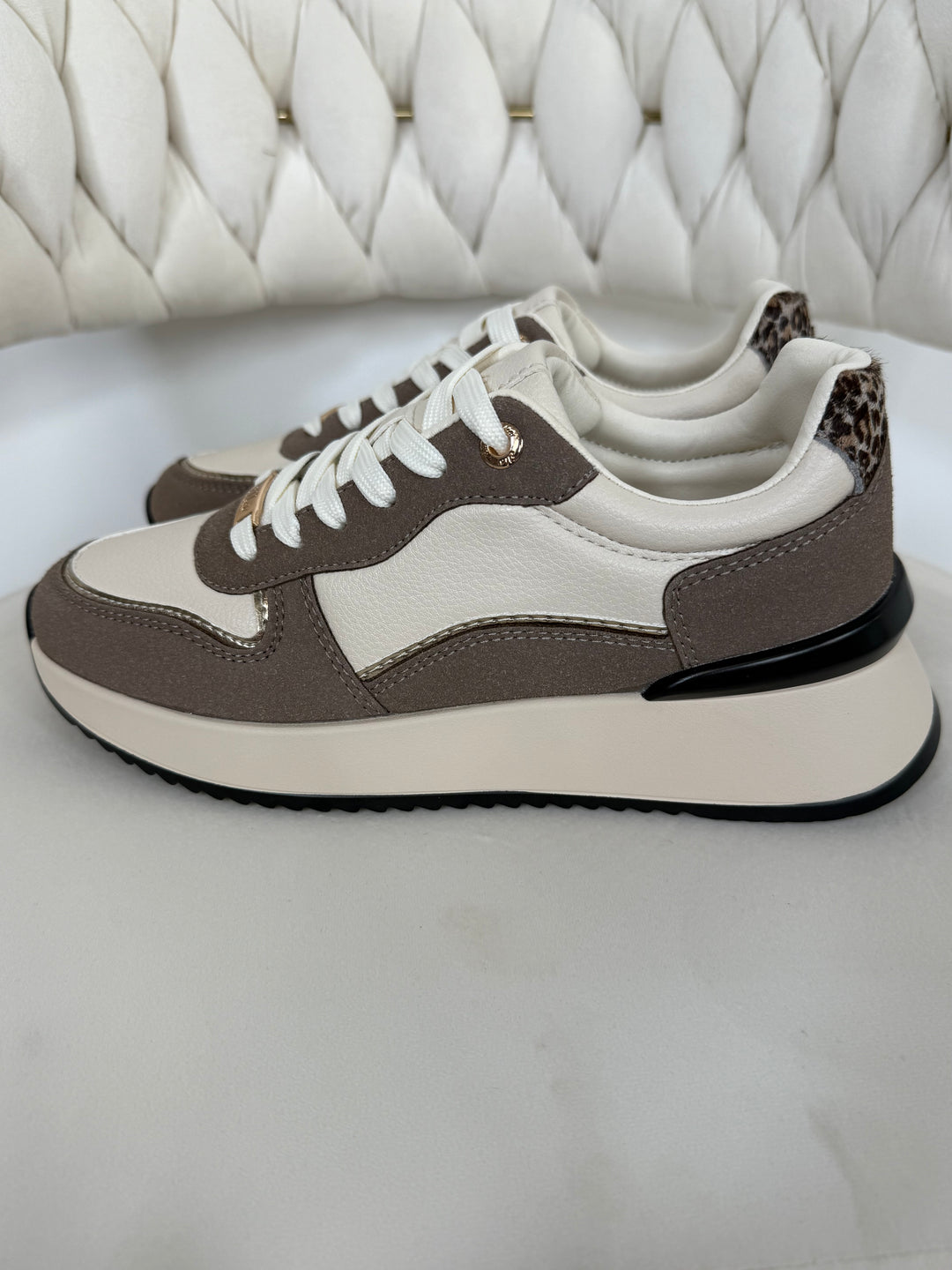 Faux Leather 2 Tone Leopard Back Trainers (2 Colours)
