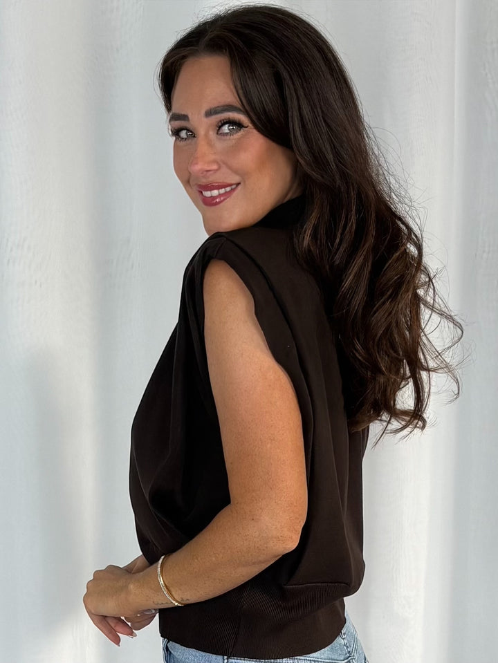 Cap Sleeve Shoulder Pad Cut Out V Back Top (4 Colours)