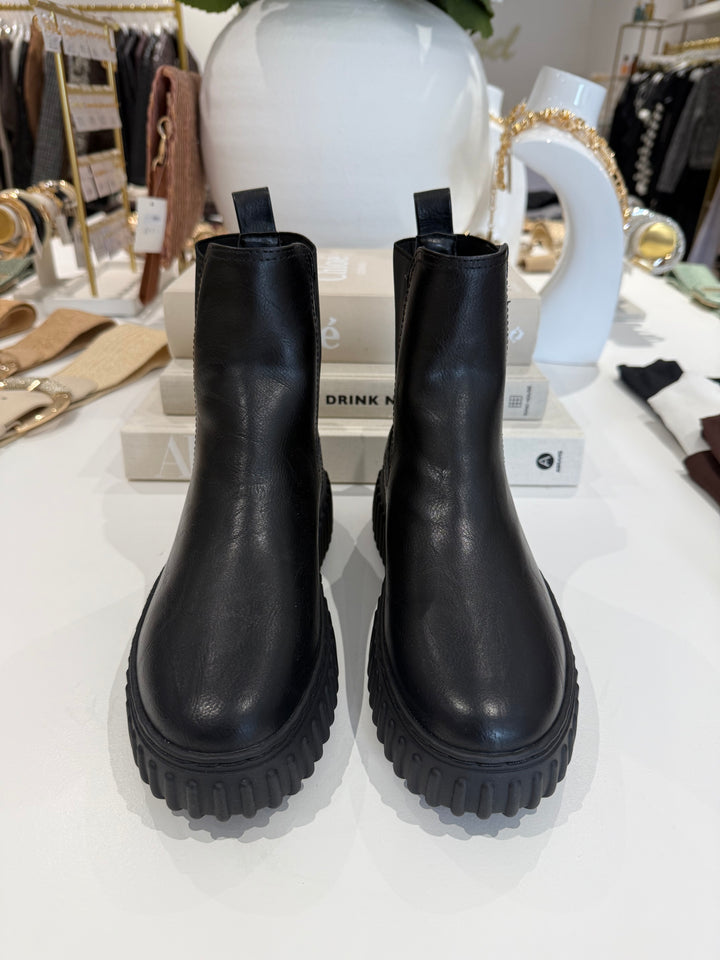 Black Faux Leather Chunky Platform Ankle Boot