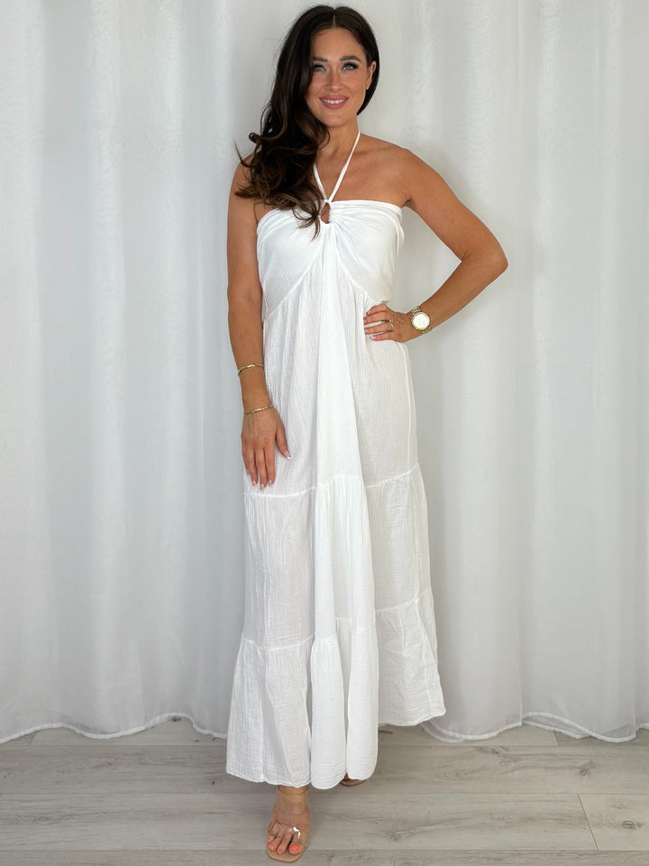 Cheesecloth Halter Neck Style Tiered Dress (9 Colours)