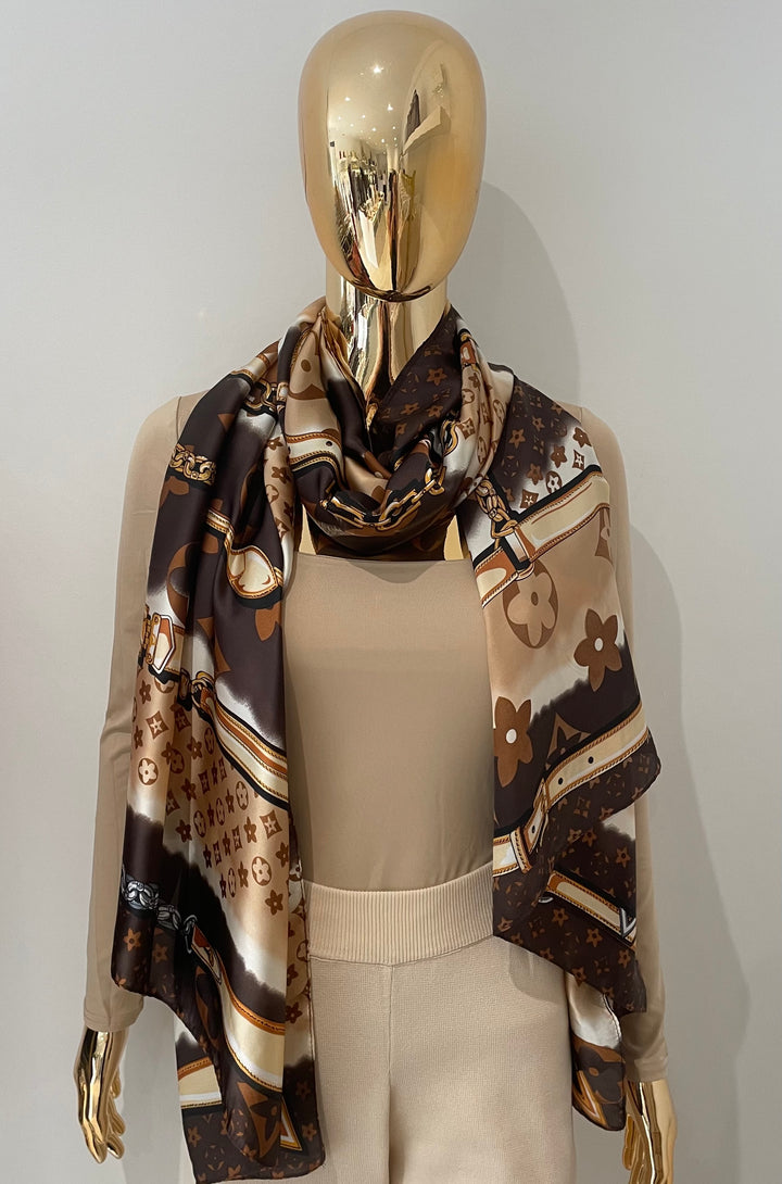 Flower Chain Detail Silky Scarf (2 Colours)