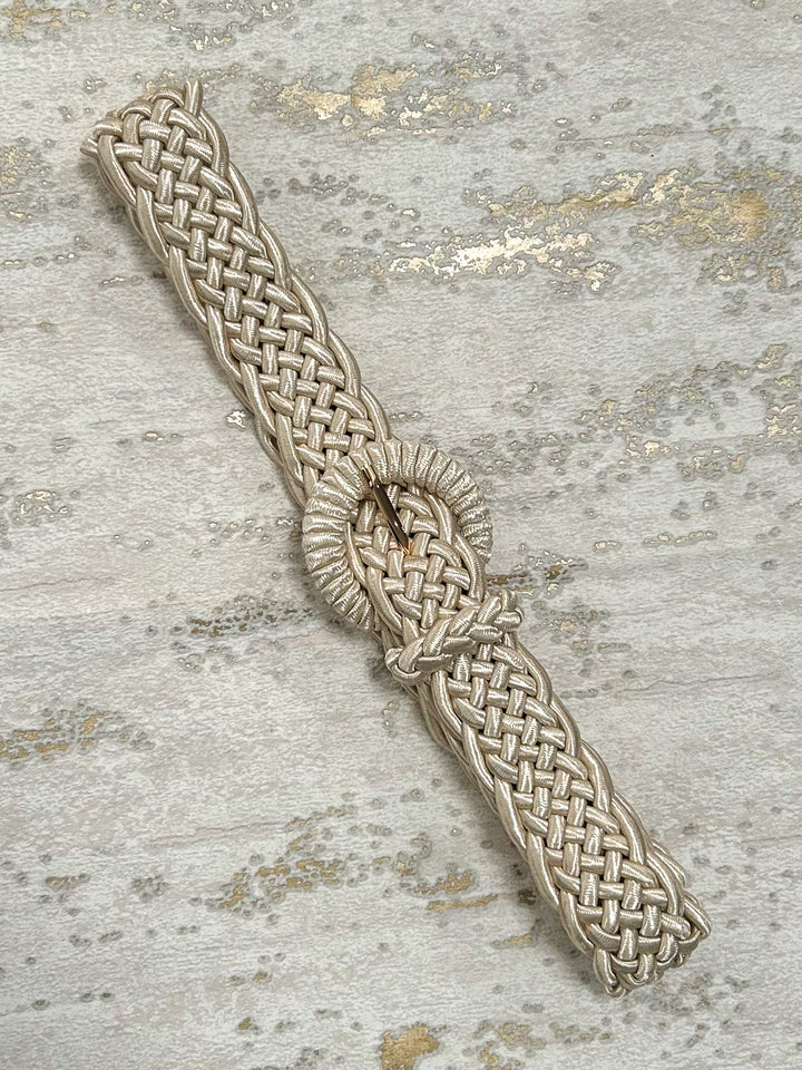 Cream Soft Plaited Detail Stretchy Belt