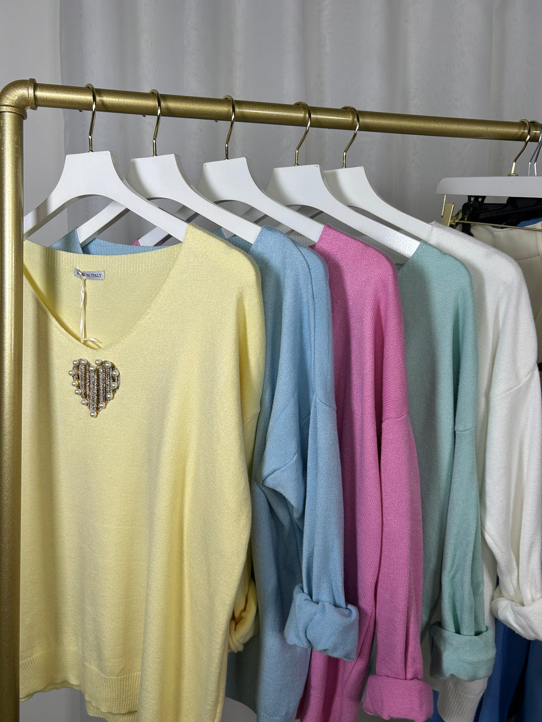 V-Neck Soft Knit Pearl Heart Detail Jumper (5 Colours)