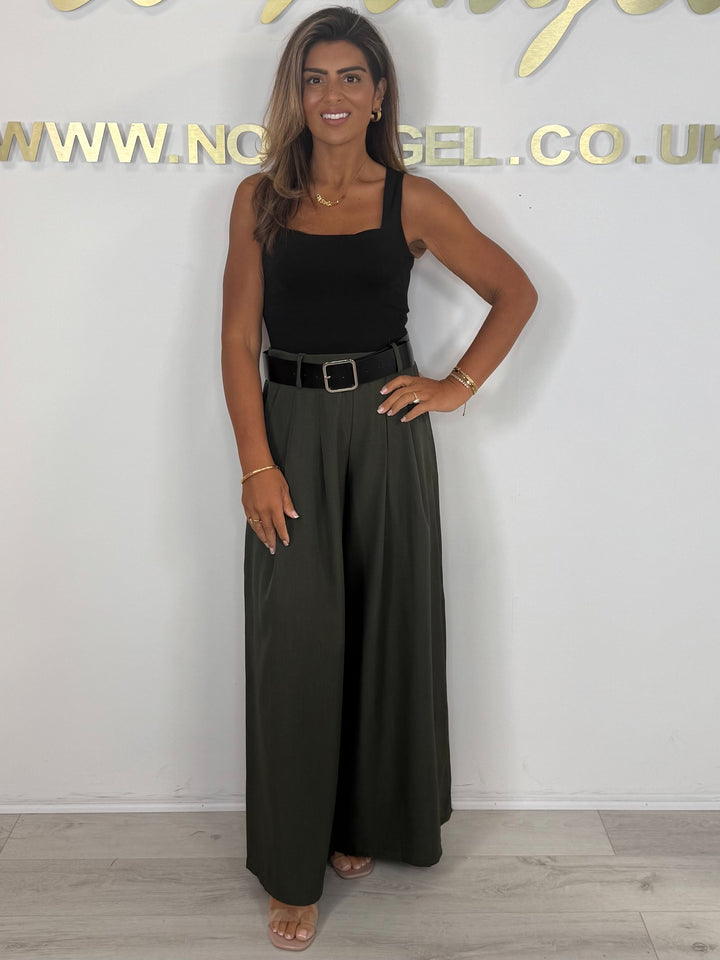 Wide Leg Thick Belted Tailored Trousers (4 Colours)