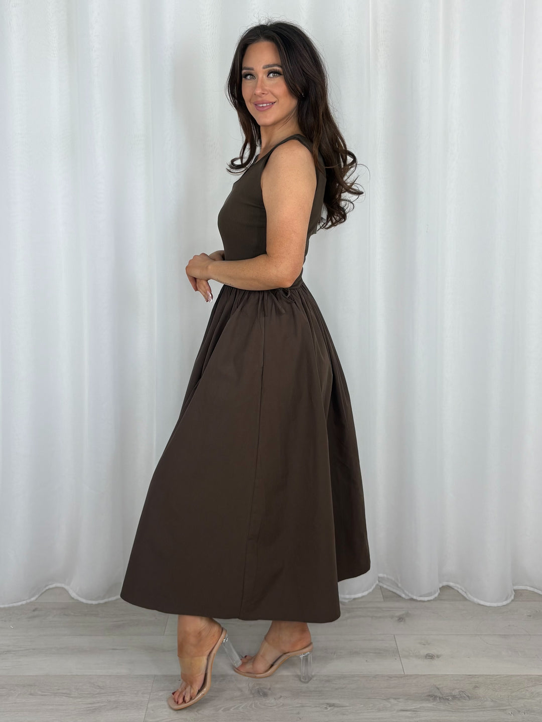 Square Neck Thick Strap Tie Back Vest Top Maxi Dress (2 Colours)