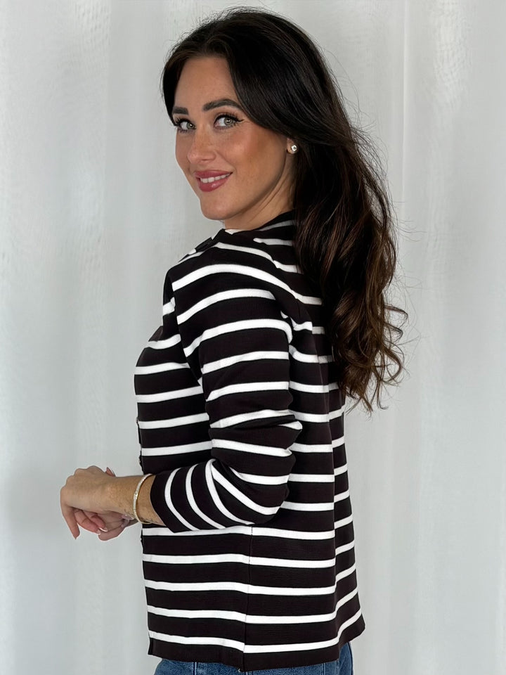Striped Half Moon Shaped Gold Button Cardigan (3 Colours)