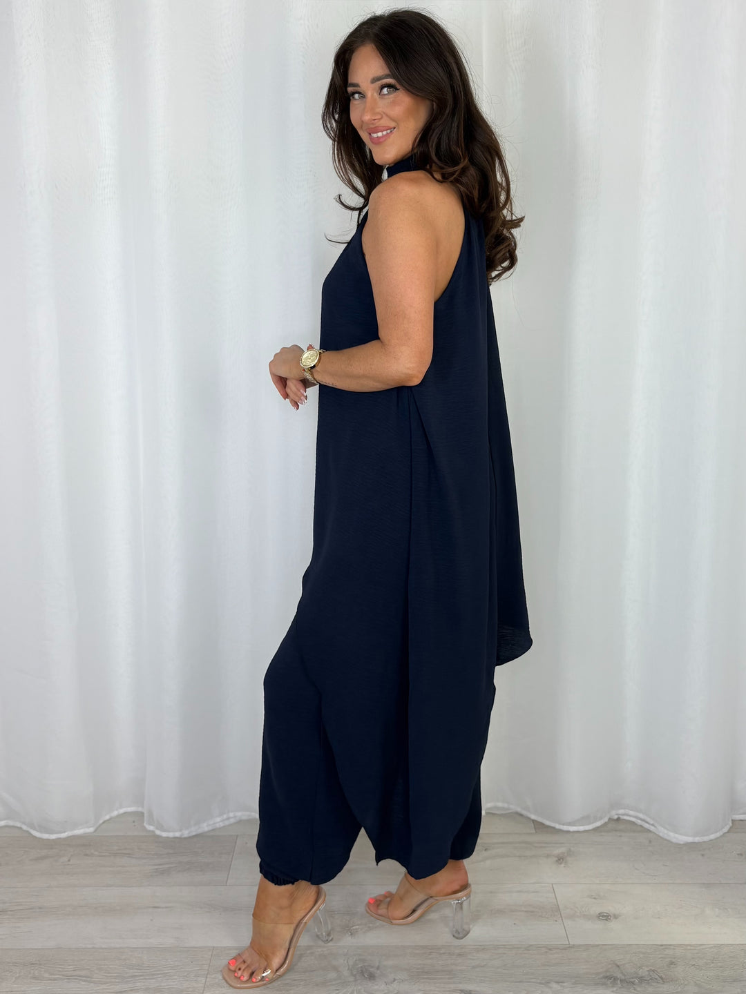 Halter Neck Long Asymmetric Top And Harem Trouser Co-Ord (8 Colours)