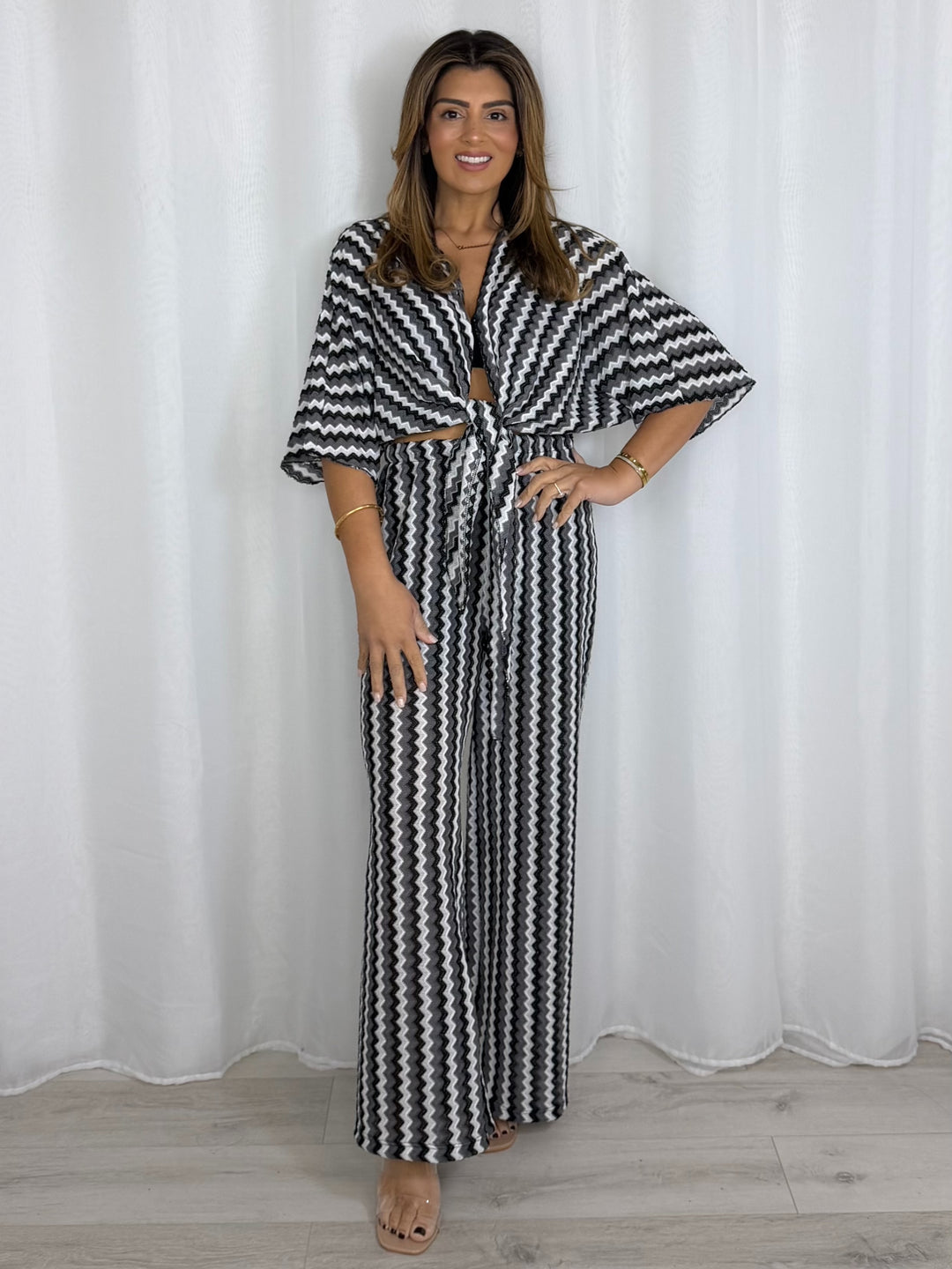 Zig Zag Tie Up Top And Trouser Co-Ord (5 Colours)
