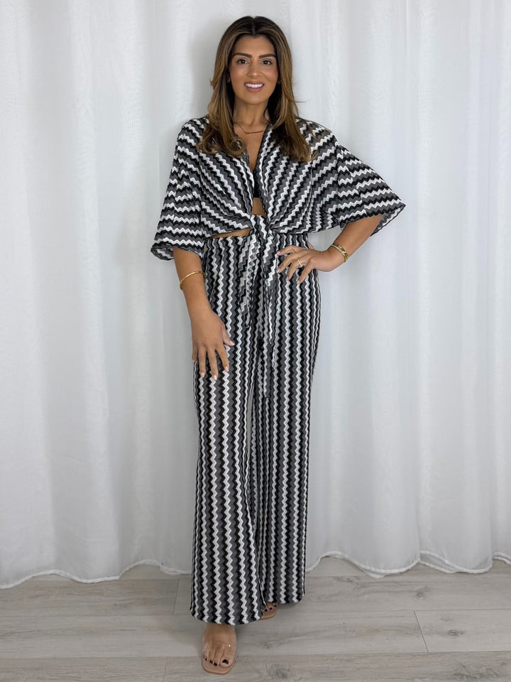 Zig Zag Tie Up Top And Trouser Co-Ord (5 Colours)