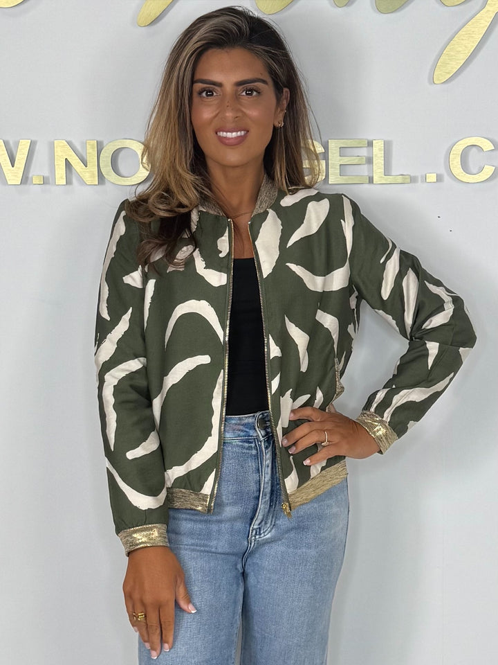 Printed Gold Trim Zip Up Bomber Jacket (2 Colours)