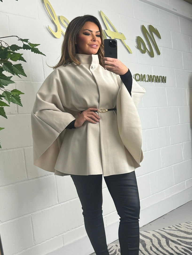 Gold Button Belted Cape (8 Colours)