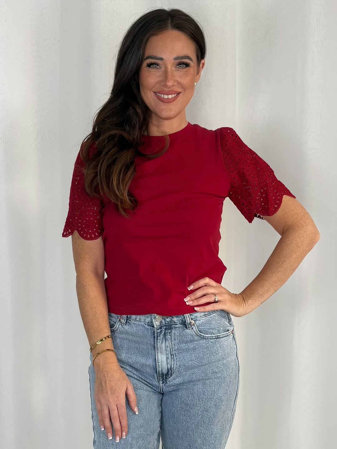 Short Sleeve Crochet Detail Top (3 Colours)