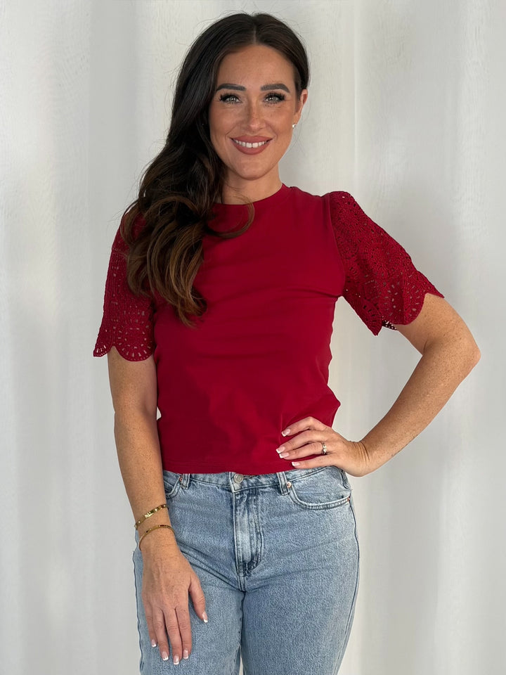 Short Sleeve Crochet Detail Top (3 Colours)