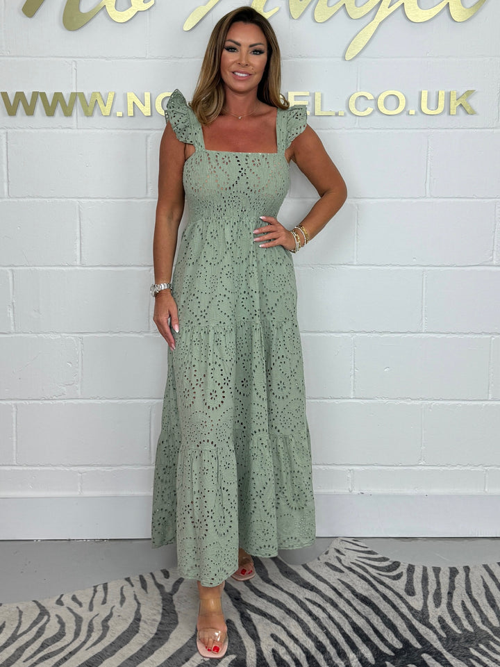 Laser Cut Frill Strap Maxi Dress (3 Colours)