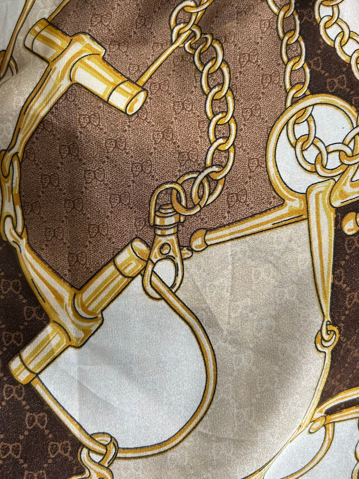Satin Printed Chain And Border Detail Scarf (2 Colours)