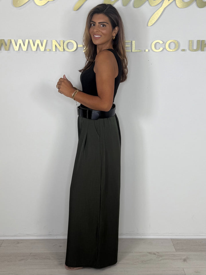 Wide Leg Thick Belted Tailored Trousers (4 Colours)