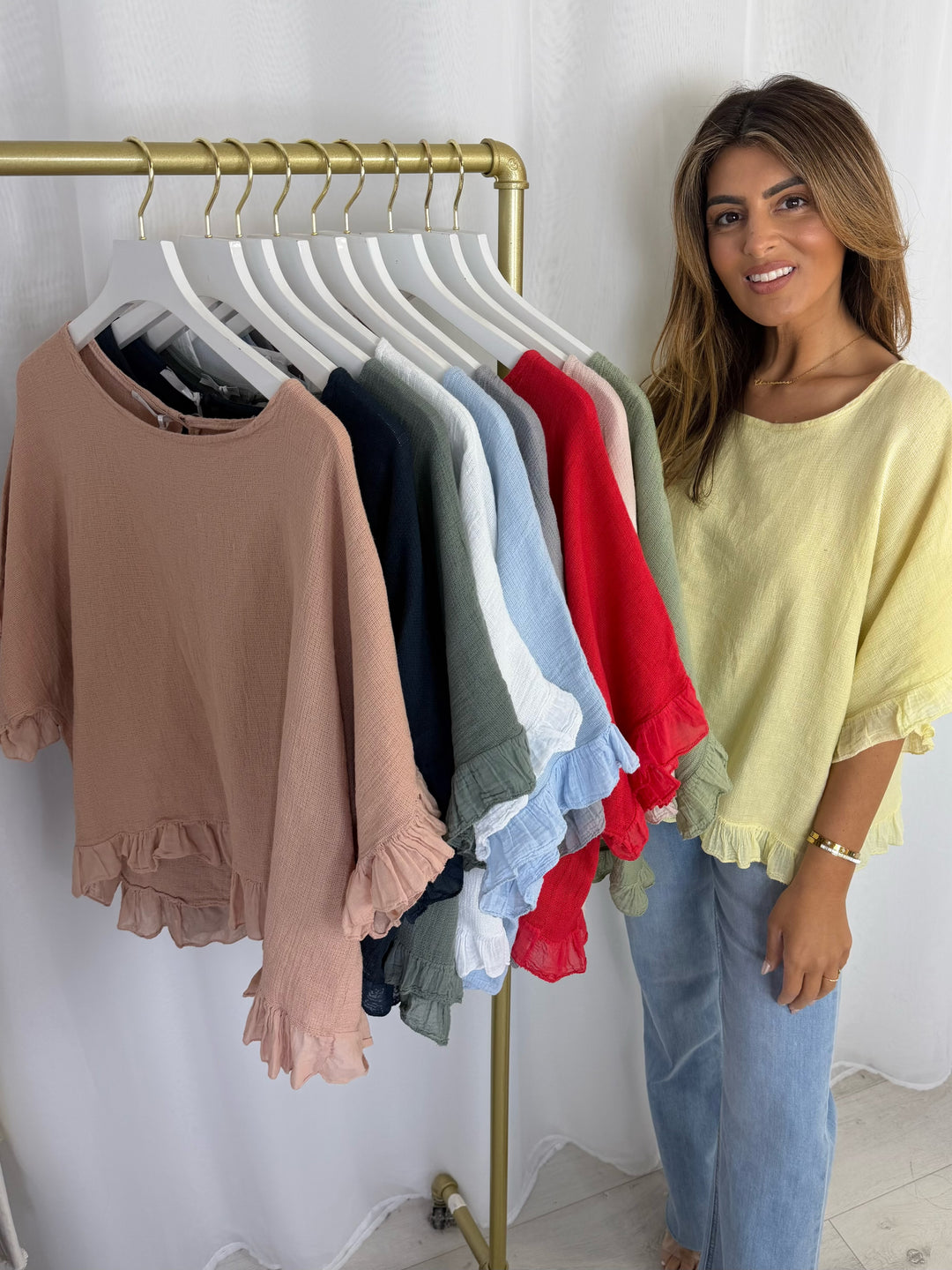 Frill Trim Batwing Top (10 Colours)