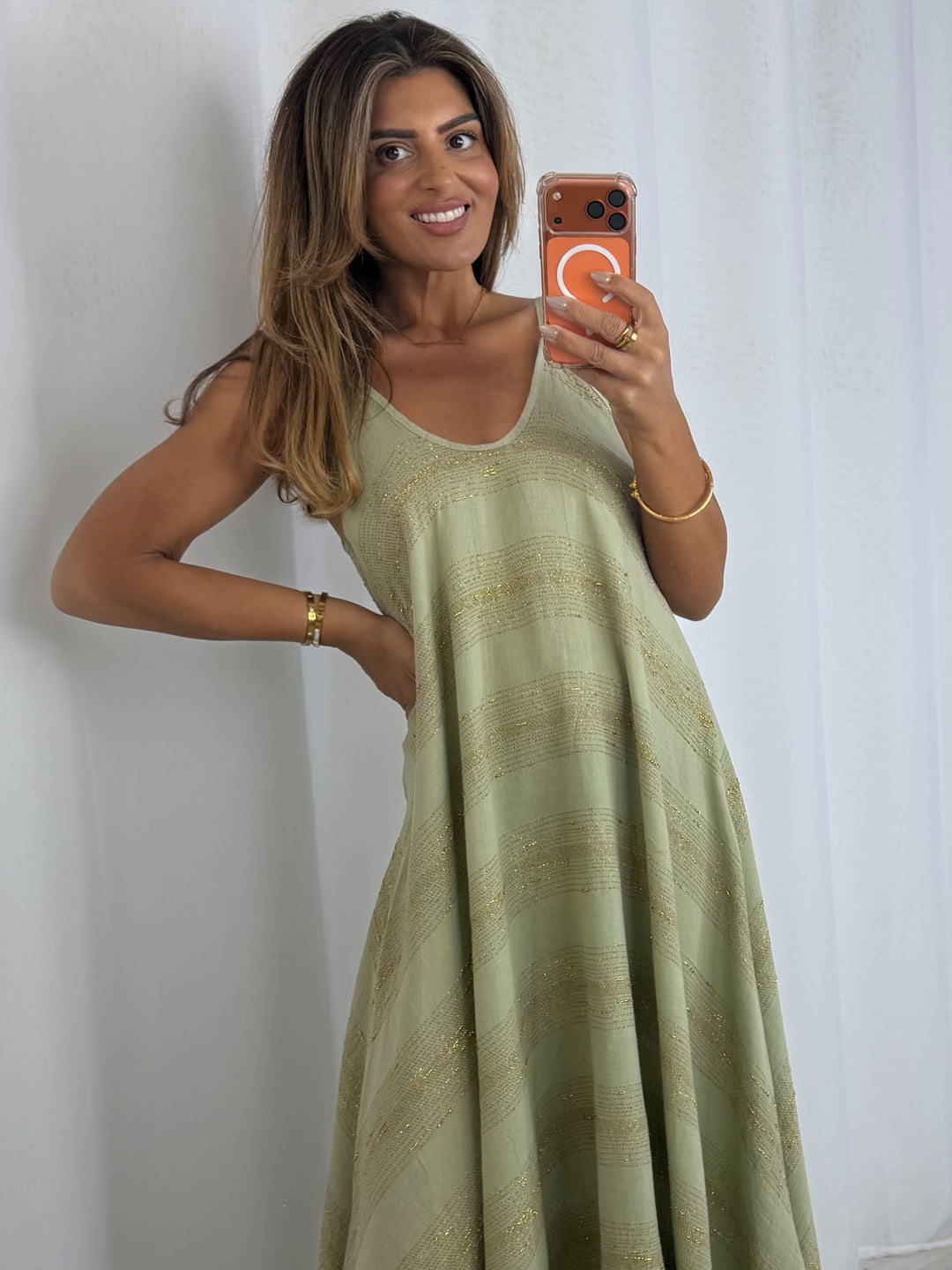 V-Neck Strap Gold Fleck Maxi Dress (4 Colours)