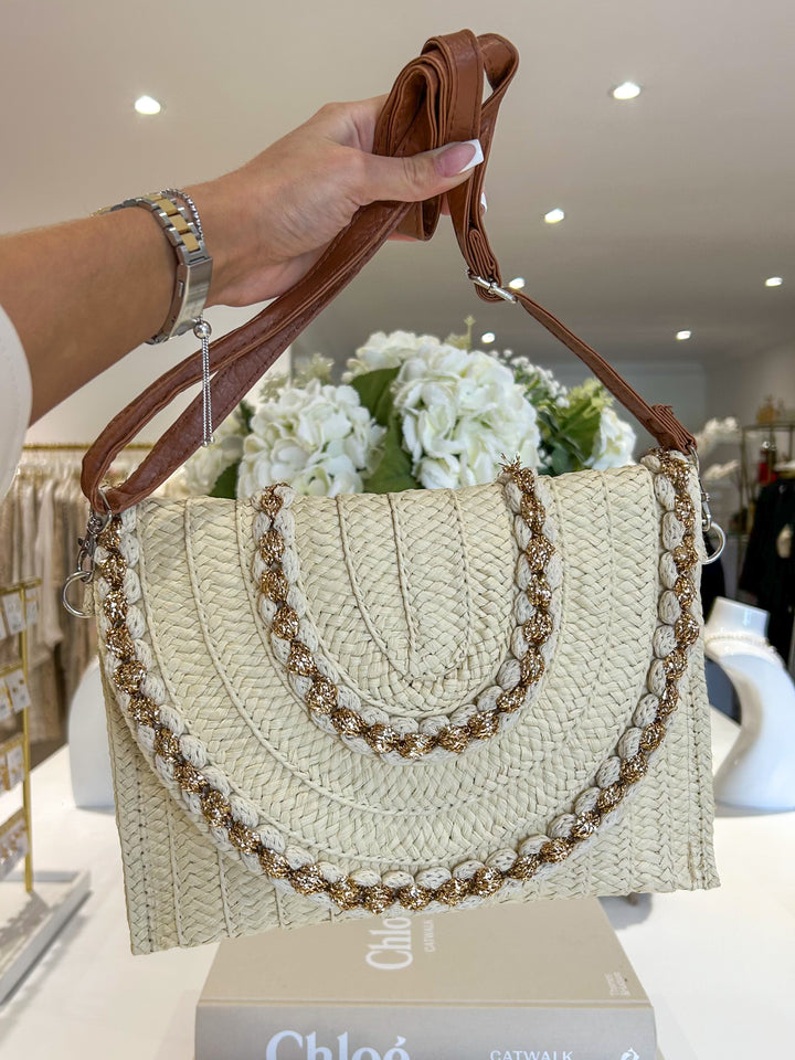 Plait Rope Detail Woven Gold Fleck Clutch (2 Colours)