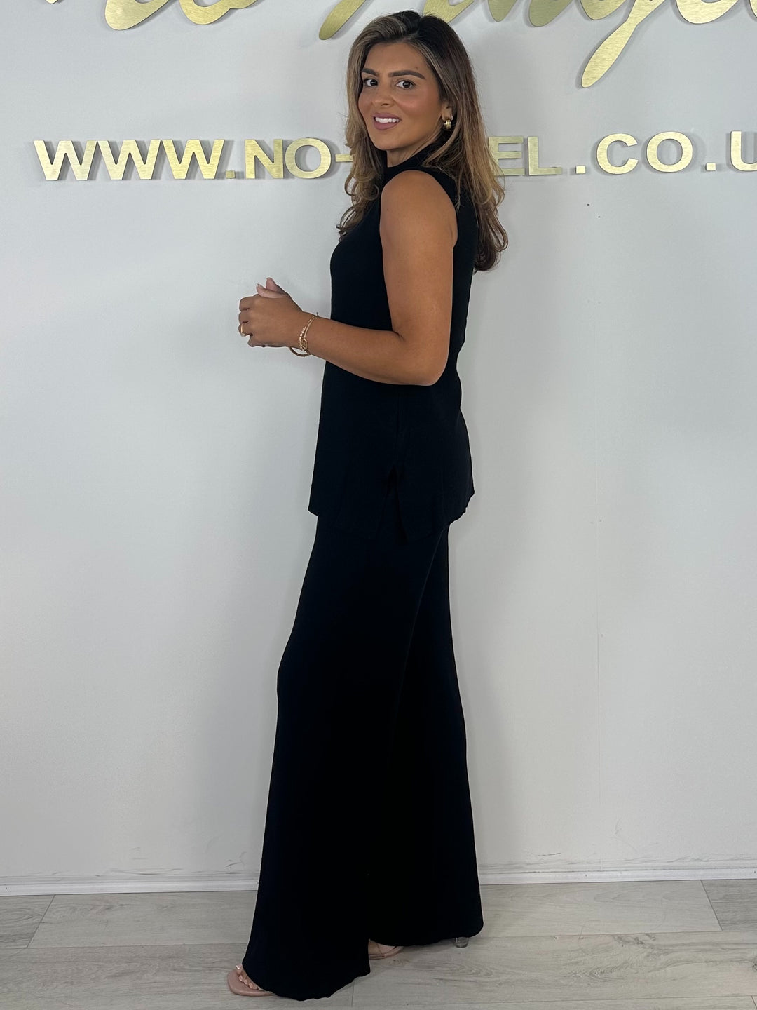 Soft Knit High Neck Sleeveless Top & Wide Leg Trousers Co-Ord (4 Colours)