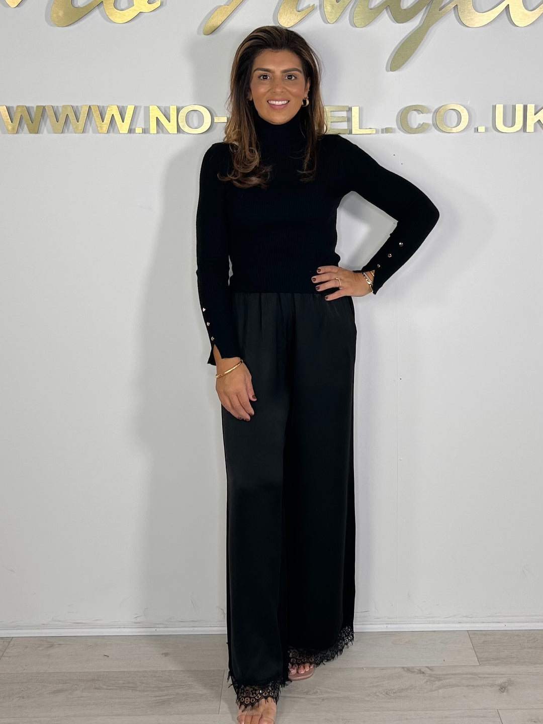 Lace Trim Satin Trousers (4 Colours)