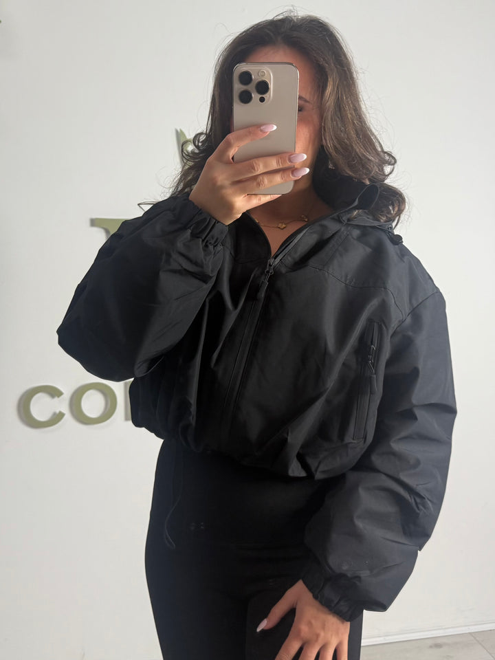 Cropped Drawstring Zip Up Pocket Hooded Jacket (3 Colours)